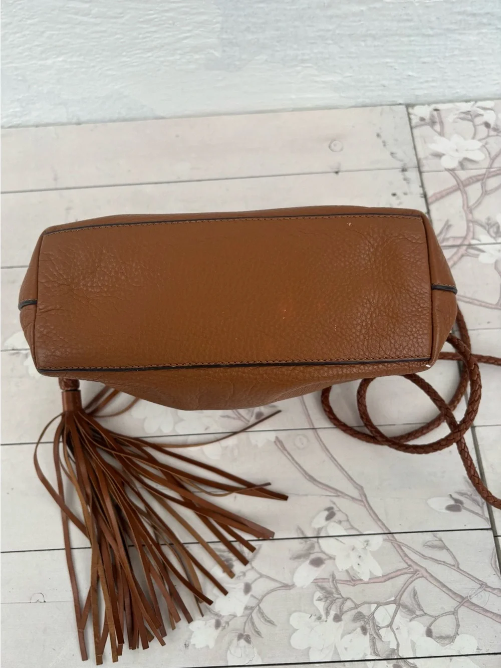 Tory Burch Cognac Leather Crossbody with Tassel
